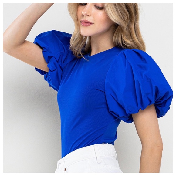 27 Boho Solid Big Puff Sleeve Bodysuit - Picture 2 of 3